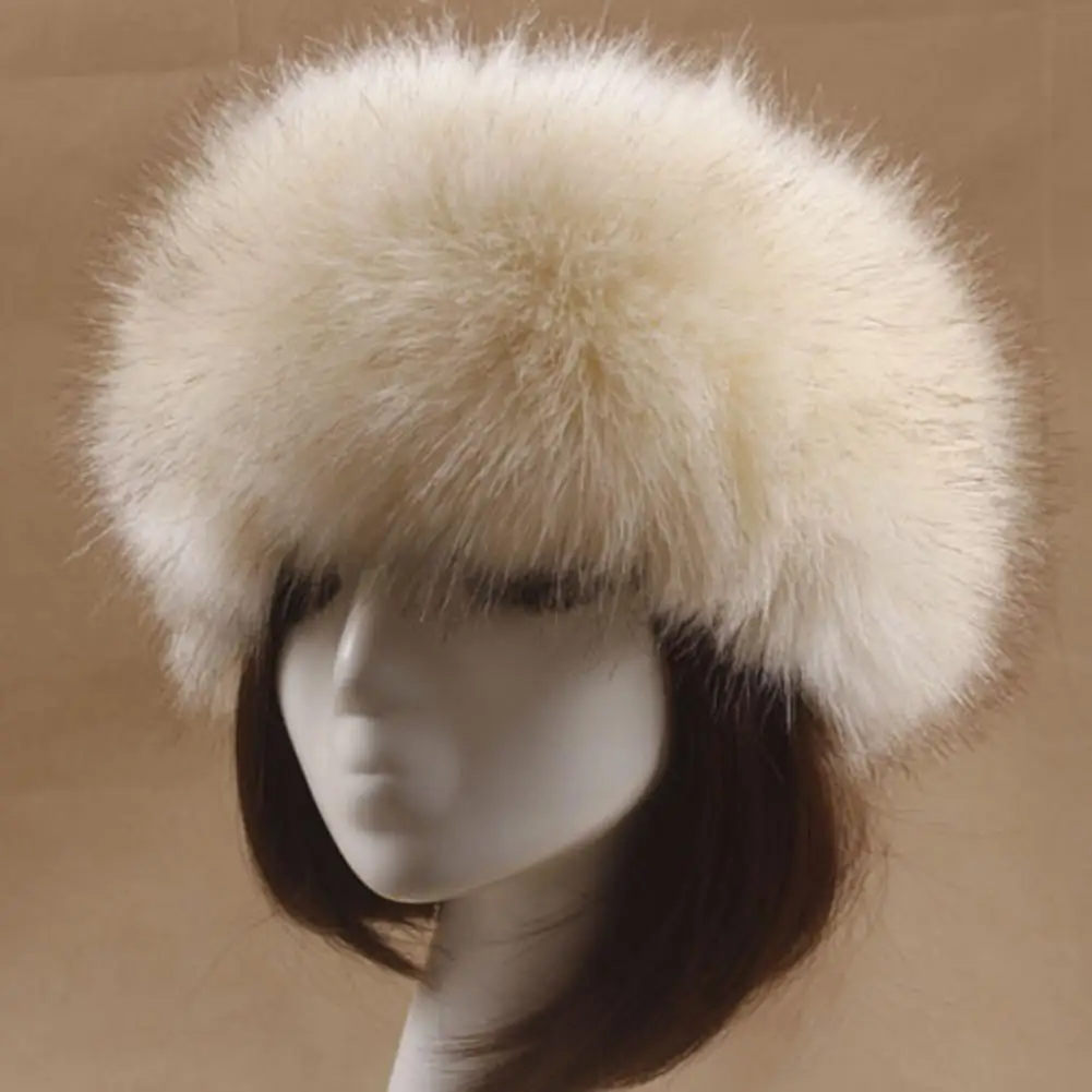 Natural Fox Fur Fuffy Women Hairband Hat Solid Color Faux Fur Russian Thick Warm Beanies Empty Top Hat Headscarf Hairband Cap