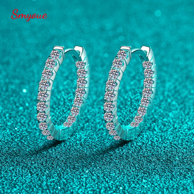 Smyoue 0.9cttw Full Moissanite Hoop Earrings for Women Classic Wedding Jewelry S925 Sterling Silver Plated Platinum Earrings GRA