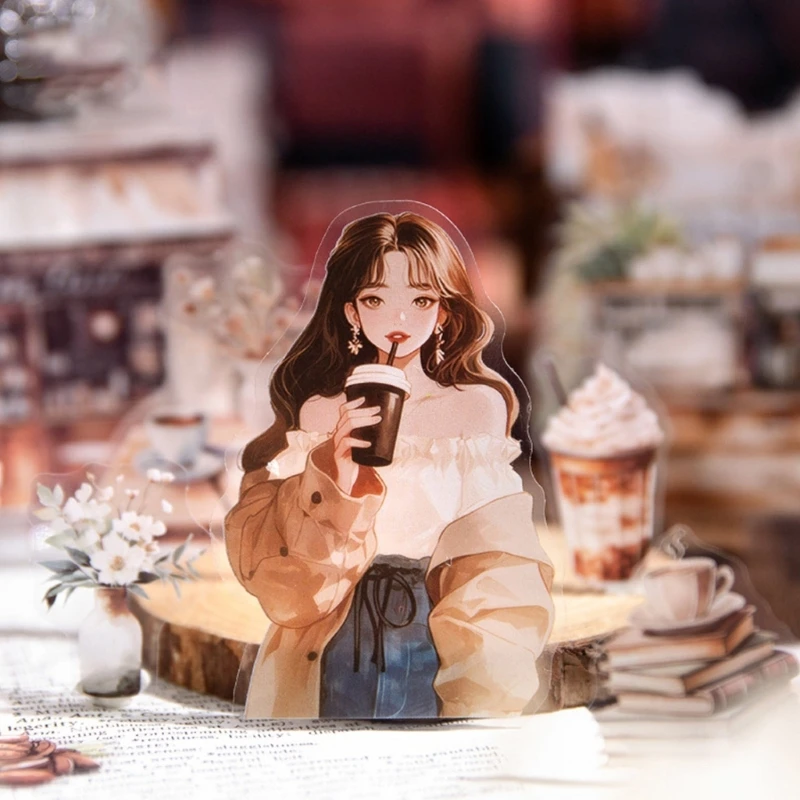 30 feuilles Coffee House Series Sticker Decorative ordinateur portable autocollant café Girl Girl Sticker Sticker Scrapbooking