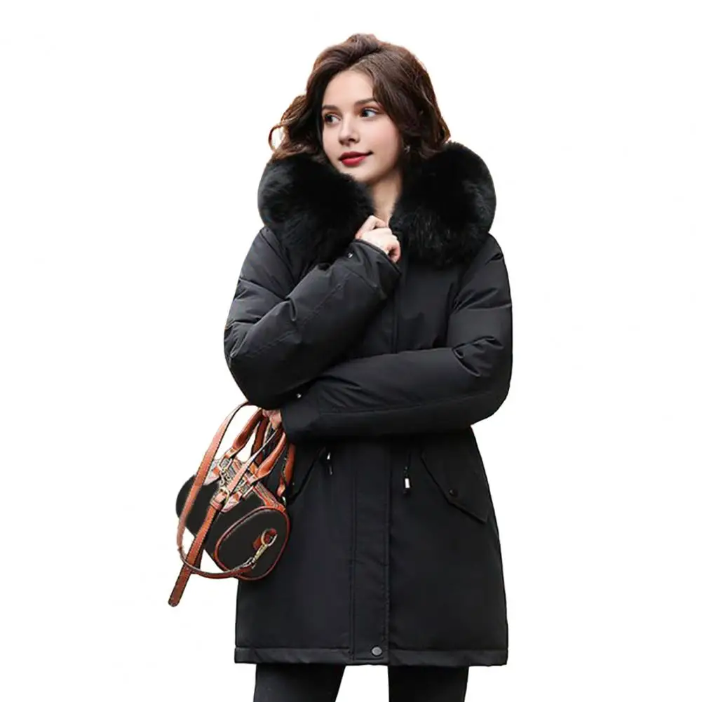 

Women Coat Thicken Fleece Lined Parka with Faux Fur Hood Windproof Puffer Coat Warm Winter Outerwear