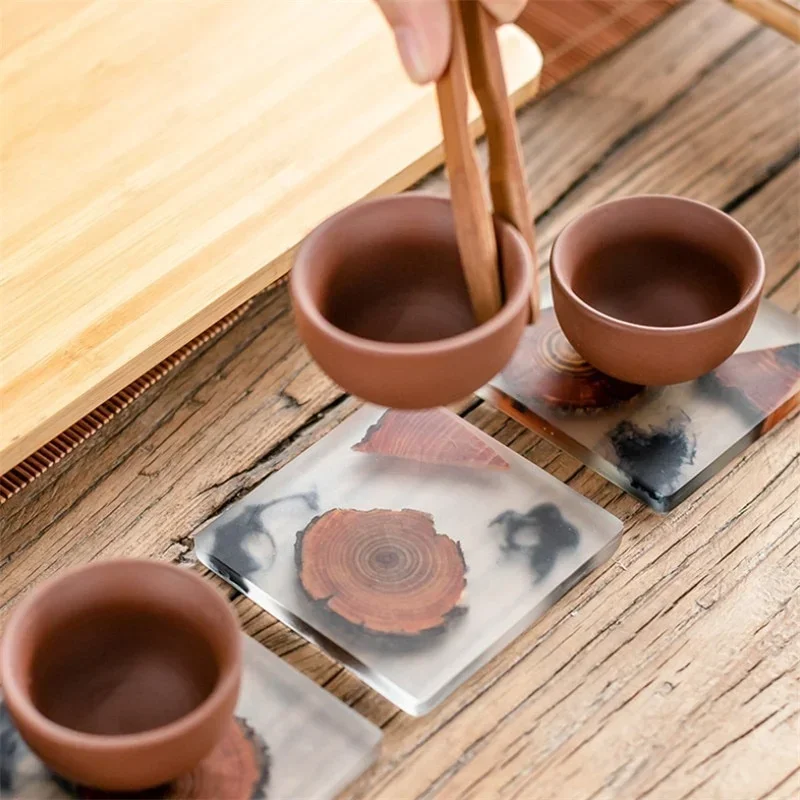 6pcs/set Creative Resin Pine Coasters Heat-resistant Placemats Beverage Mats Tea Coffee Coasters Waterproof and Non-slip