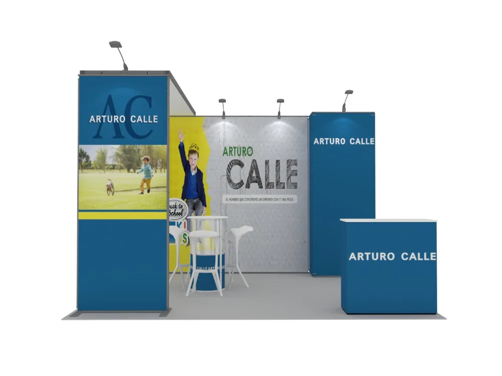 حامل عرض وحدات من الألومنيوم 3X3 مع حامل عرض كشك عرض زاوية صغيرة جرافيك