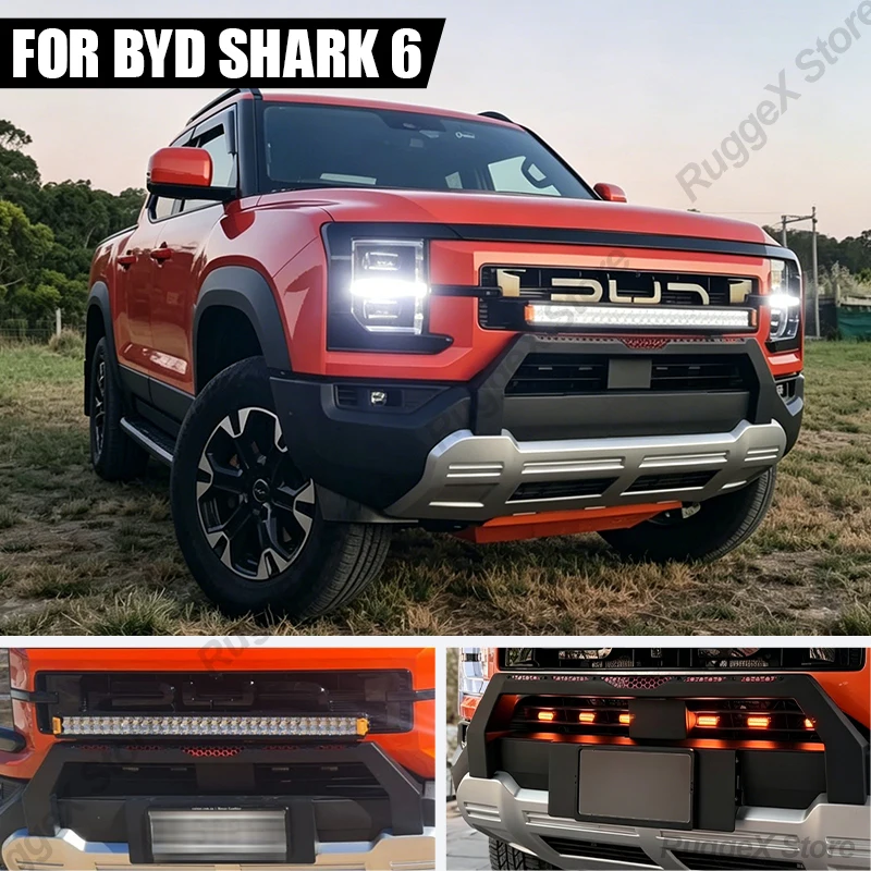 For BYD Shark 6 2025-2026 Front Bumper Light Bar Mount Spotlight Bracket For 76–82 CM LED Strip No-Drill Off-Road Auto Parts