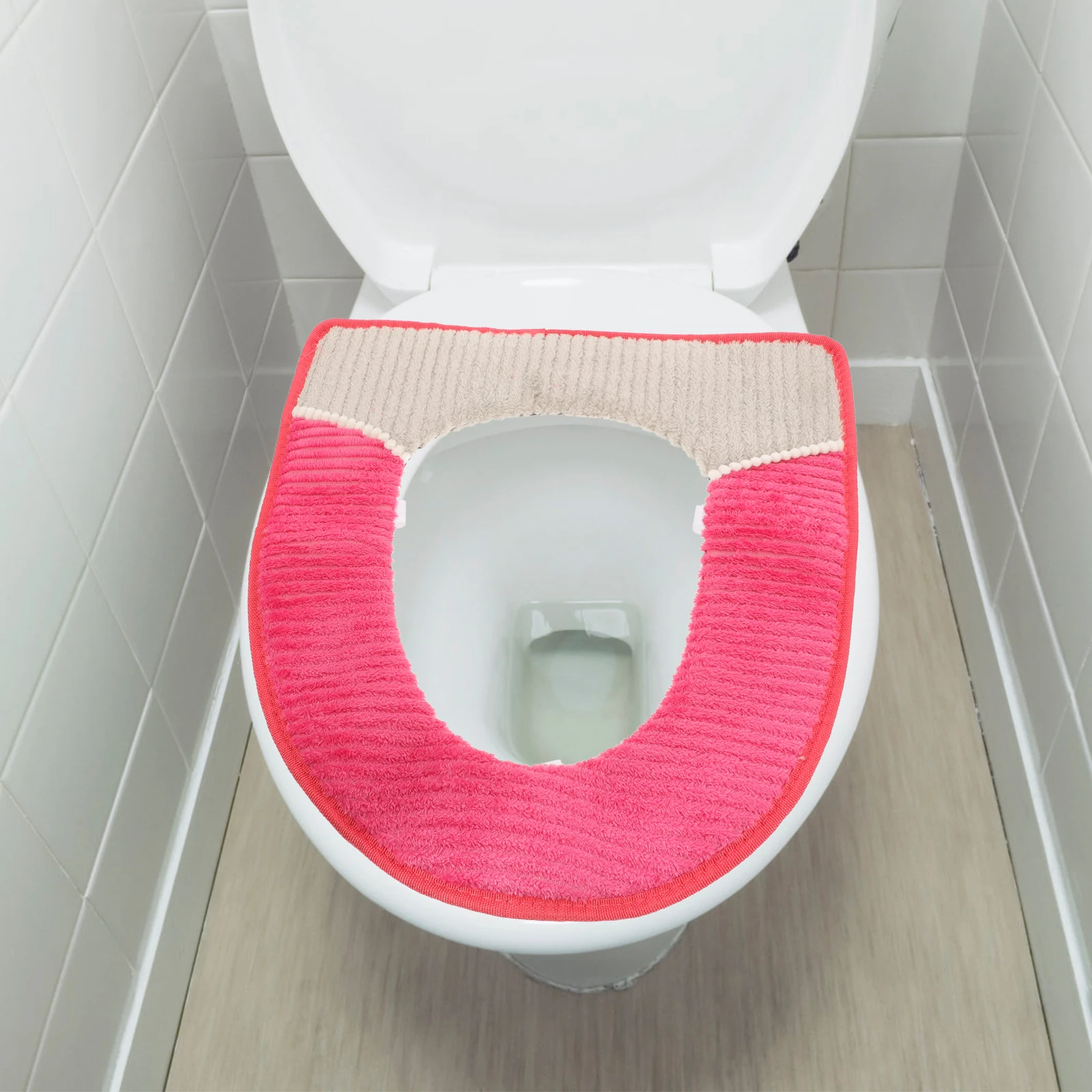 

Winter Toilet Seat Covers Corduroy Stripe Thickened Cushion Warm Soft Reusable Machine Wash Fast Dry Fits Most Seats