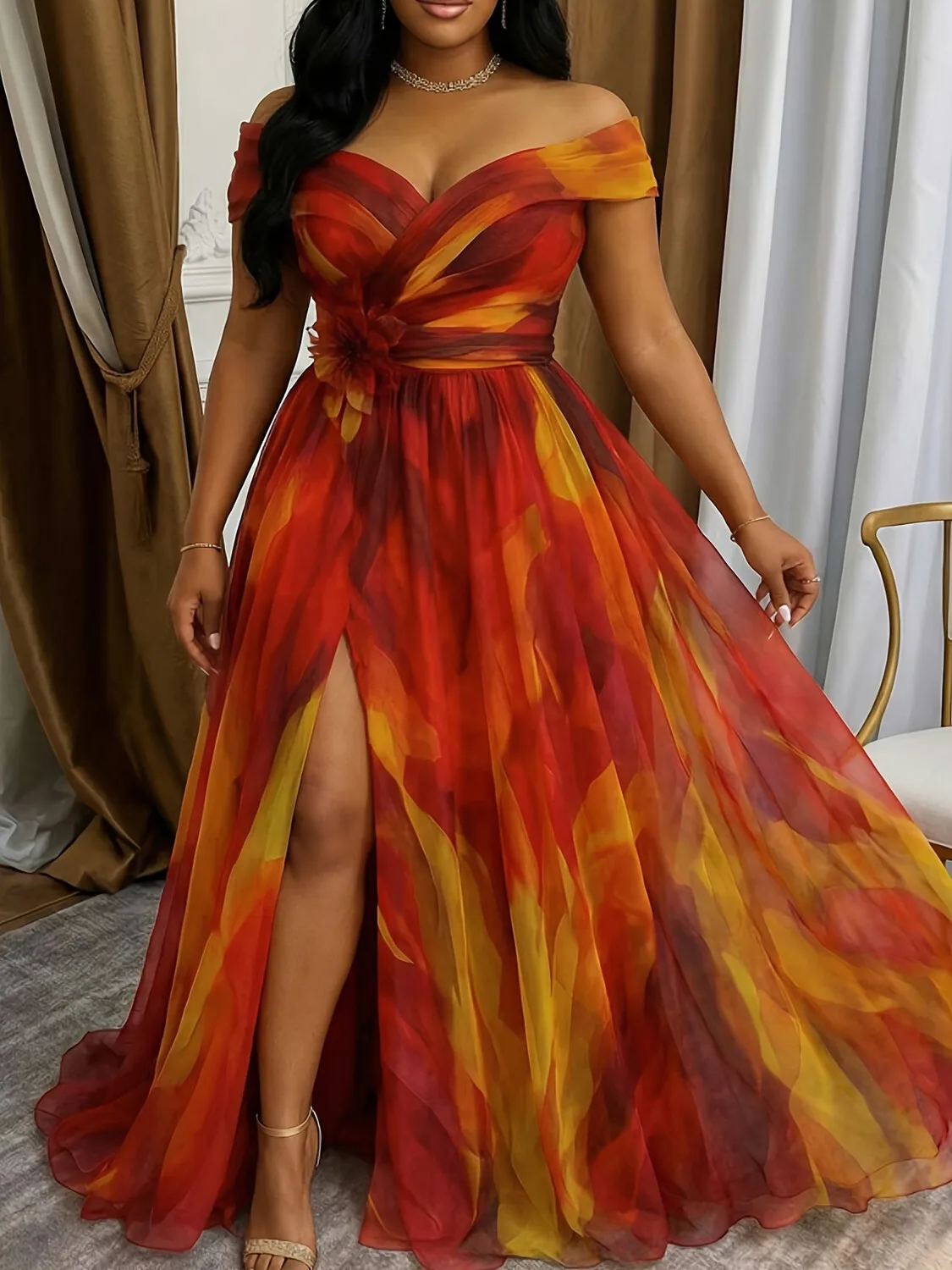Robe en tulle imprimée élégante et tendance pour femmes, parfaite pour les banquets