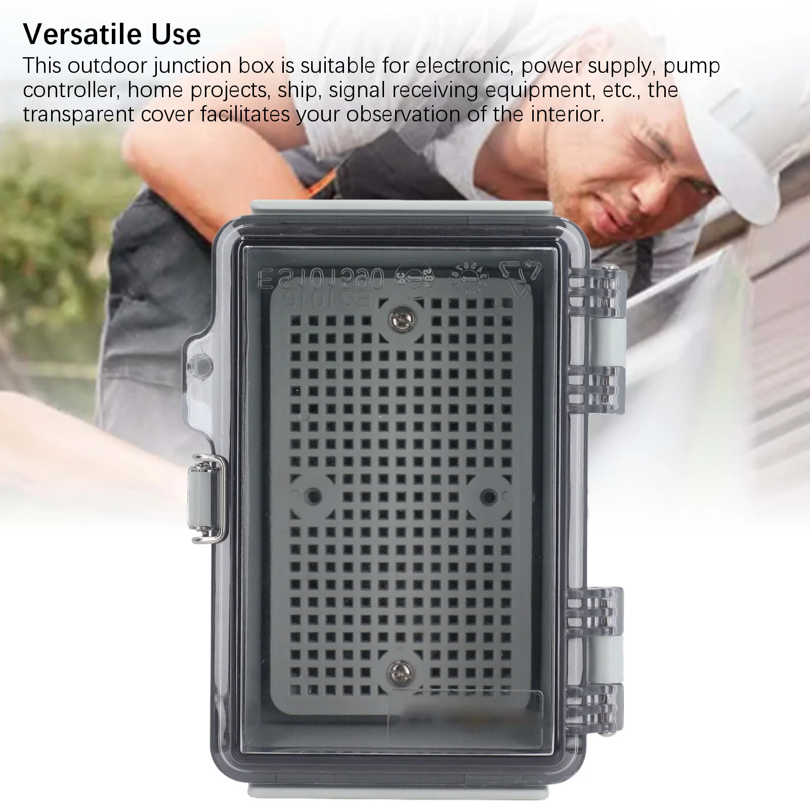 Distribution Box with Hinged Cover Mounting Plate Brackets IP67 Waterproof ABS Plastic Electrical Enclosure 100x150x90MM