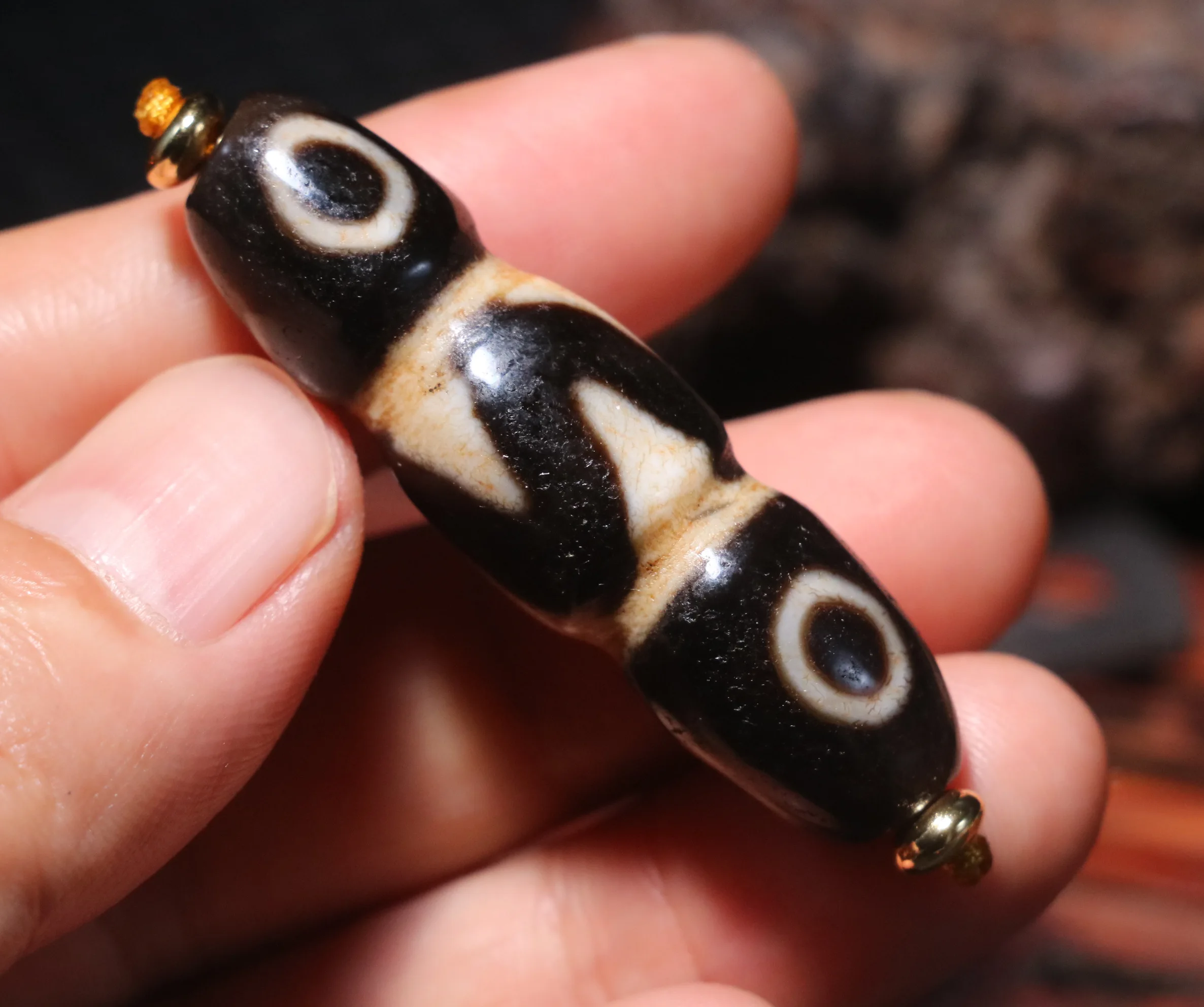 Ultra Energy Tibetan Old Agate Tiger Tooth 6 Eyed Kingdom Symbolize Lotus Root Shape dZi Bead For Precious Gemstone Jewelry