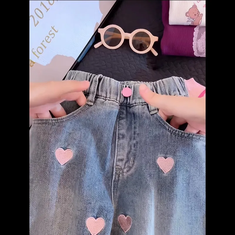2026 Mädchenhosen Frühling Herbst Neue Hosen Gerades Bein Weites Bein Jeans Kinderjeans Mittlere Kindergröße – Detail 6