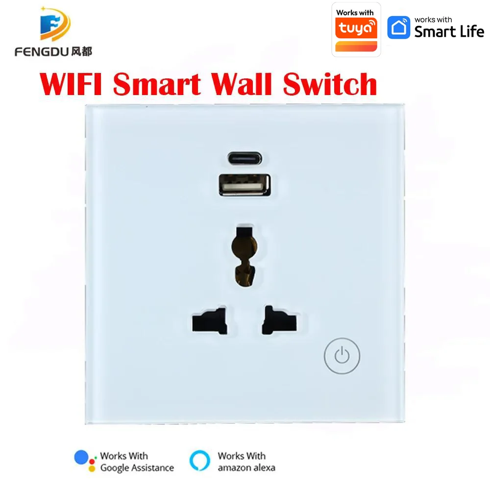 

Works with Tuya WiFi 16A Universal Wall Socket with USB Type C Port, Electric Power Plug Outlet Touch Switch, Smart Voice Contro