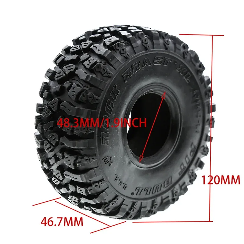 Pneu de roda de borracha rc, 4 unidades, 1.9 polegadas, para 1:10 rc rock crawler trx4 bronco d90 d110 axial scx10 90046 rc4wd cc01 tf2