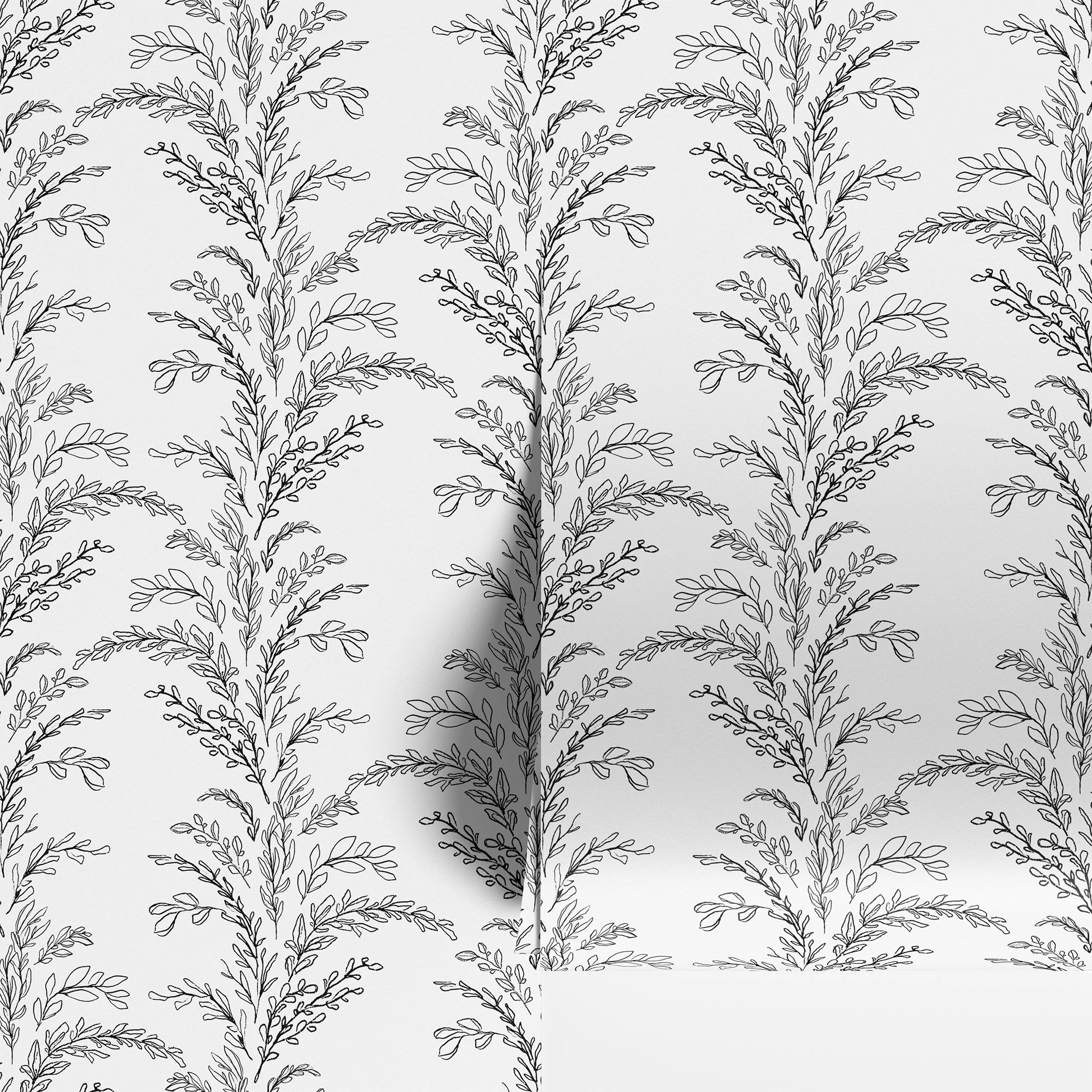 Black White Trailing Vine Wallpaper Minimalist Line Art Leaf Branch Wall Covering Modern Bedroom Living Room Decor