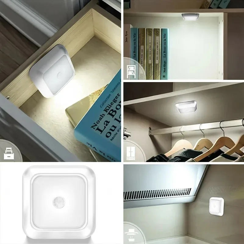 6 LED ضوء تحت الكابين PIR محس حركة مصباح الليل للمرحاض غرفة المعيشة غرفة نوم الأطفال المنزل الدرج خزانة ضوء الليل