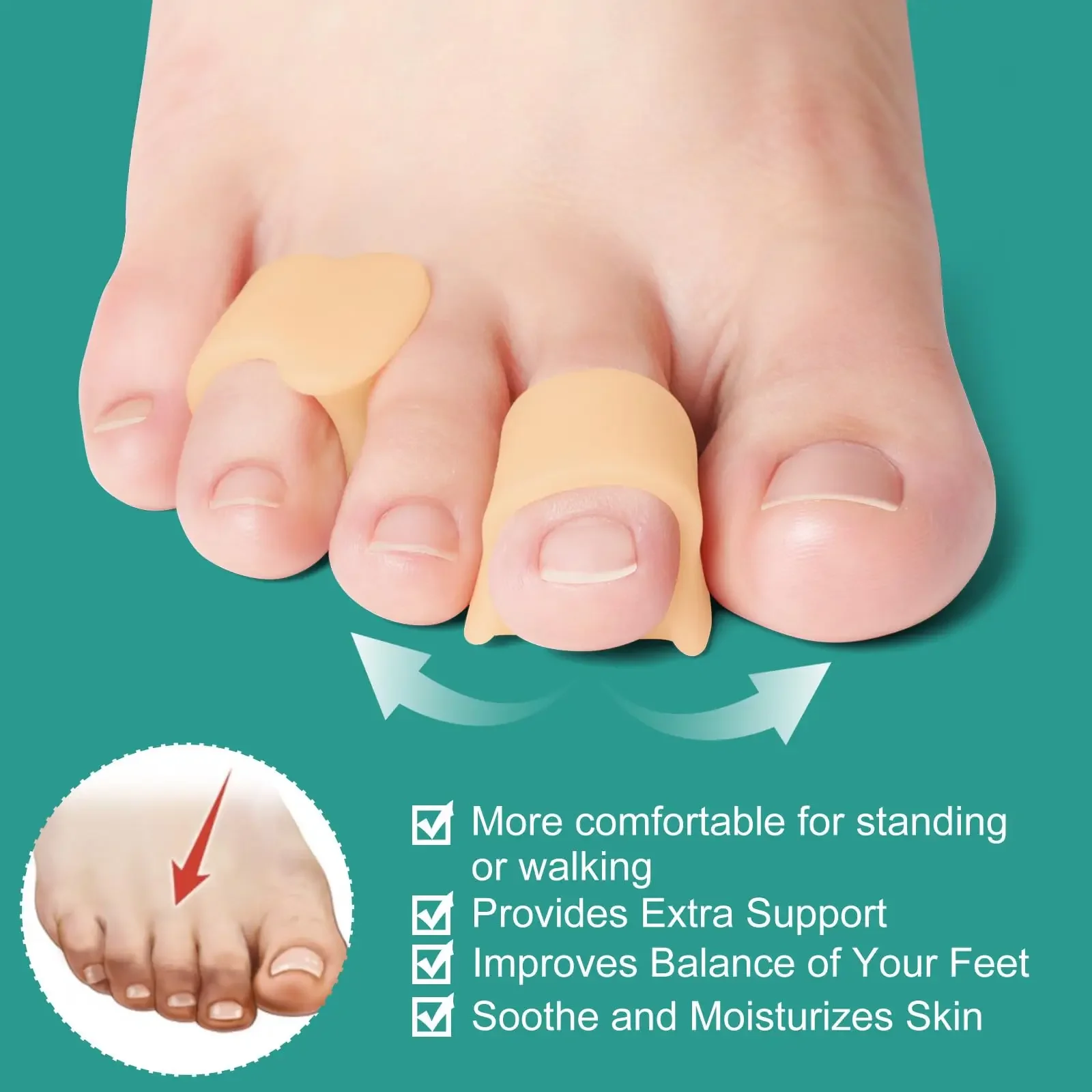 2pcs=1pair Gel Toe Separator Bunion Corrector Hallux Valgus Small Toe Sleeves for Preventing Rubbing & Reducing Pressure