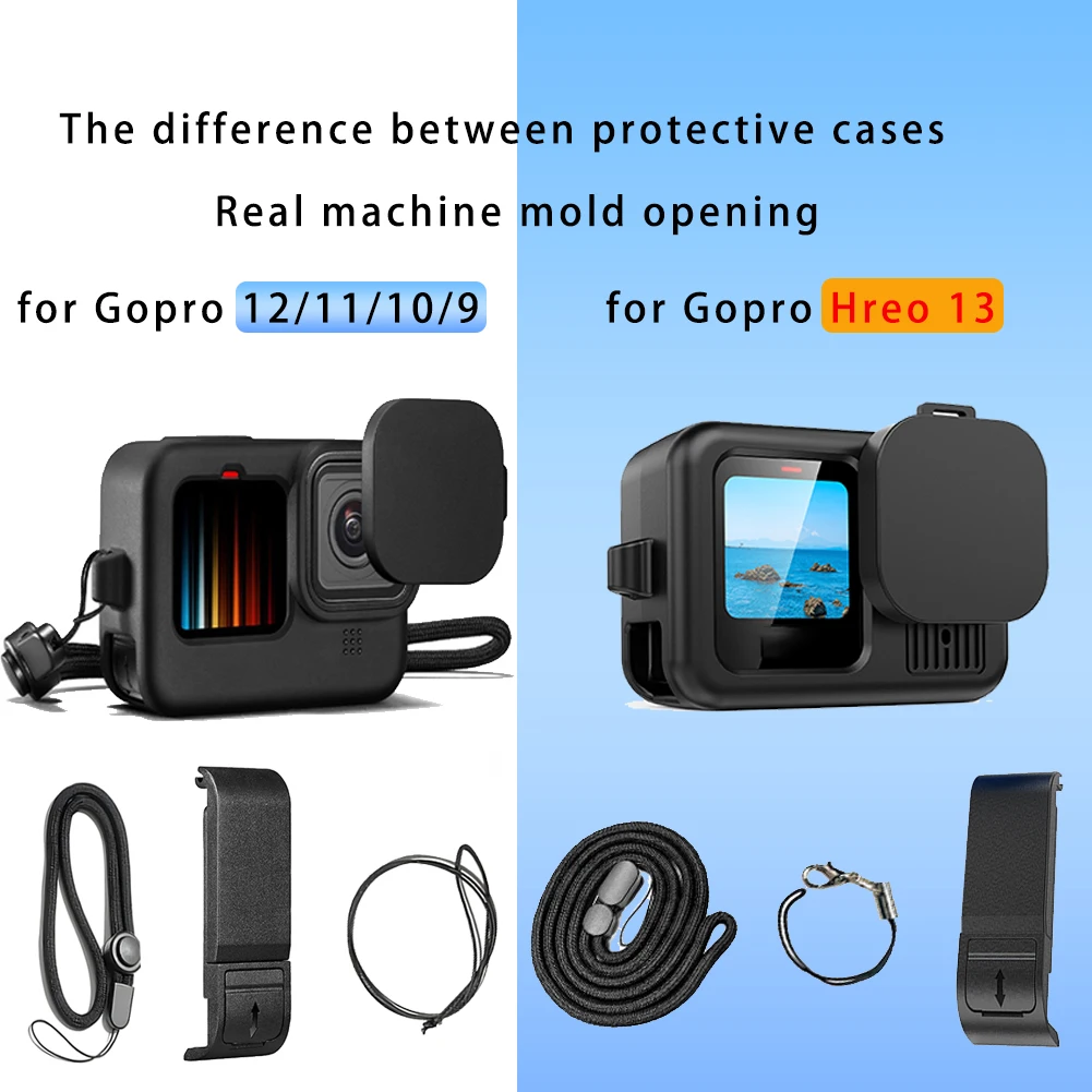 Silicone Case for GoPro Hero 13 Black Screen Protective Film Len Cap Cover Storage Bag for Go Pro 13 12 11 10 9 Case Accessories