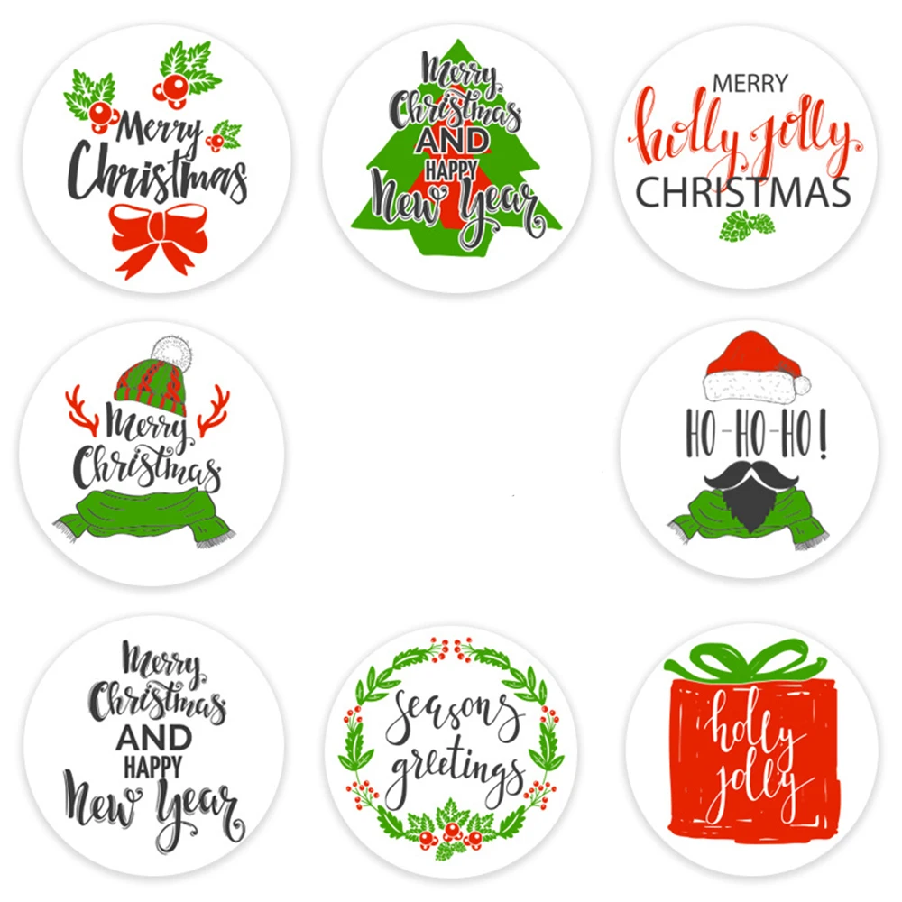 50-500Pcs Round Merry Christmas Stickers Thank You Decorative Stickers For Xmas Gifts Envelop Seals Cards Packages Wedding Decor