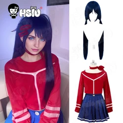 Mita Cosplay Costume Wig Fiber synthetic wig「HSIU 」Blue double ponytail long Wig+Wig cap JK Game MiSide Mita Cosplay Costume Wig