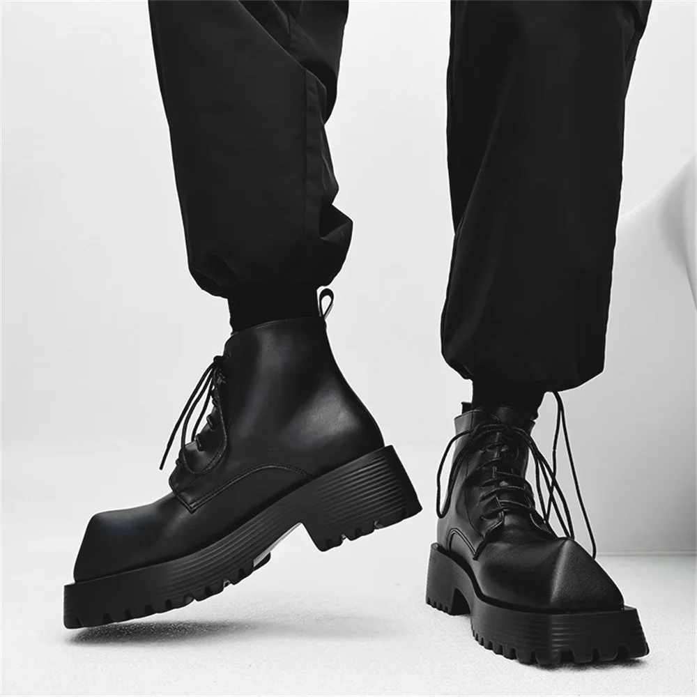 Rinoceronte toe lcae-up botas curtas para homens 2024 outono inverno couro retro sola grossa botas de motocicleta alta superior sapatos de trabalho