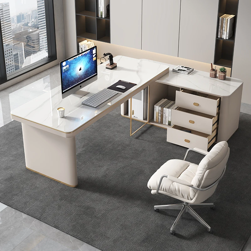 Italian light luxury desk, modern and simple home study, office desk, rock board corner computer desk