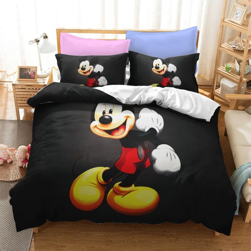 Disney Cartoon Duvet Cover Sets Mickey Minnie Mouse Quilt Cover Pillow Case Digital Printed Bedding Set Boy Girl Gift