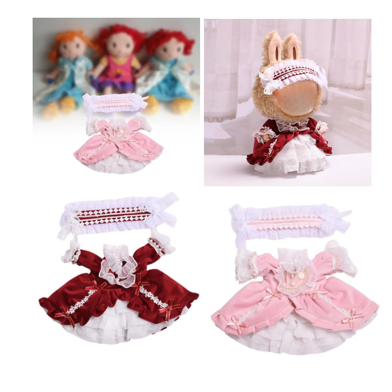 2 Pieces Dolls Princess Dress with Headband, Miniature Clothes Outfits for 38cm Dolls, Girls Dolls Halloween Gifts