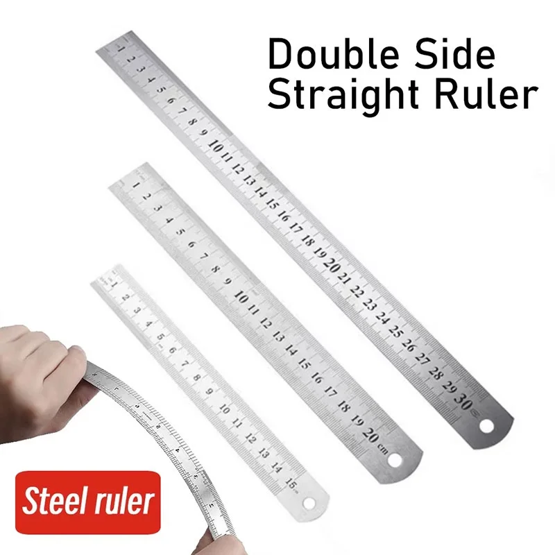 Metal Straight Ruler Stainless Steel Ruler Stationery Drafting Tools Precision Double Sided Measuring Tools School Supplies Hand