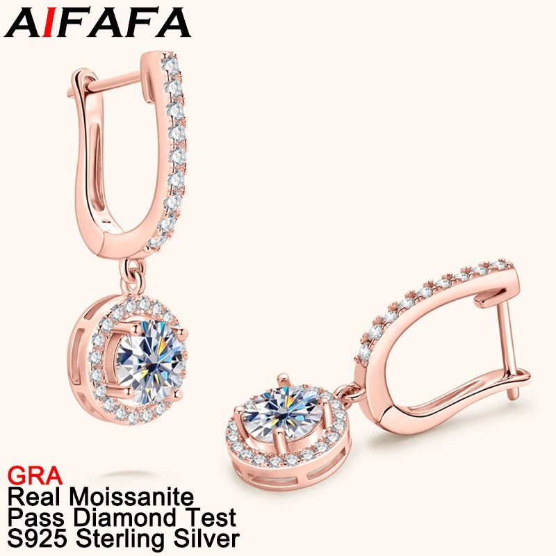 

AIFAFA 2 Carat Real Moissanite Rose Gold Drop Earrings 100% S925 Sterling Silver Ear Stud Fine Jewelry Pass Diamond Test GRA