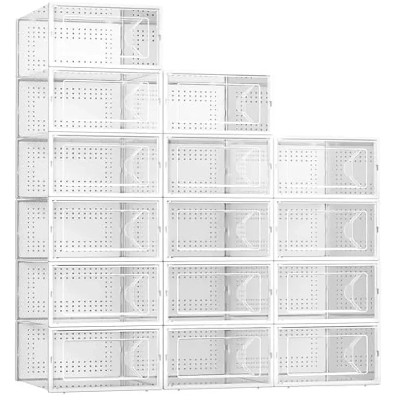 

15 Pack Shoe Storage Boxes, Clear Plastic Stackable Shoe Organizer for Closet, Connect Left and Right Shoe Boxes Case