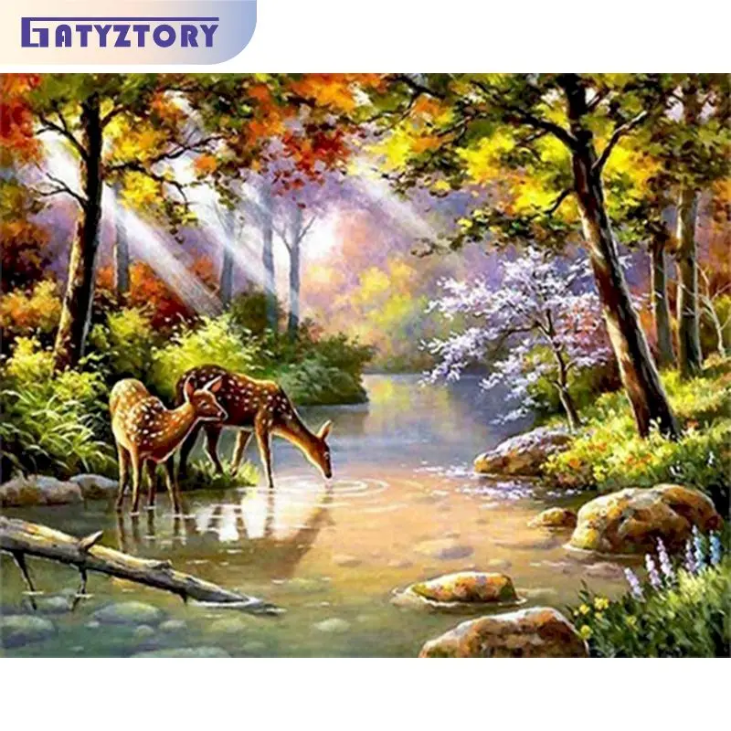 

GATYZTORY Diamond Painting With Frame 5D DIY Mosaic Embroidery Deers Cross Stitch Crafts Unique Gift Round Square Diamond