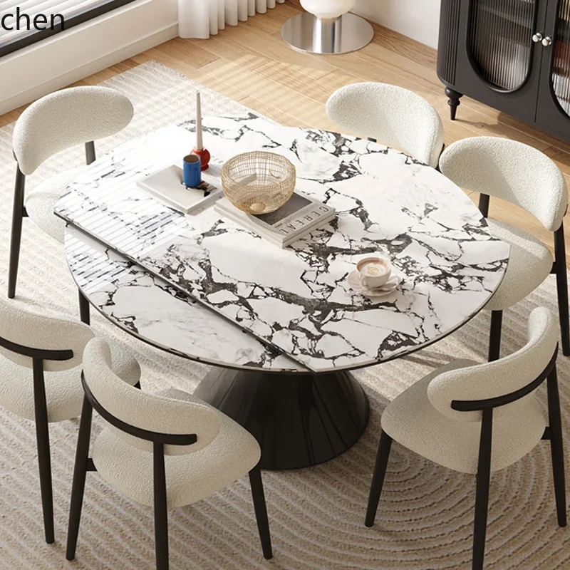 dining table retro microcrystalline stone round table small apartment black telescopic rock slab dining table