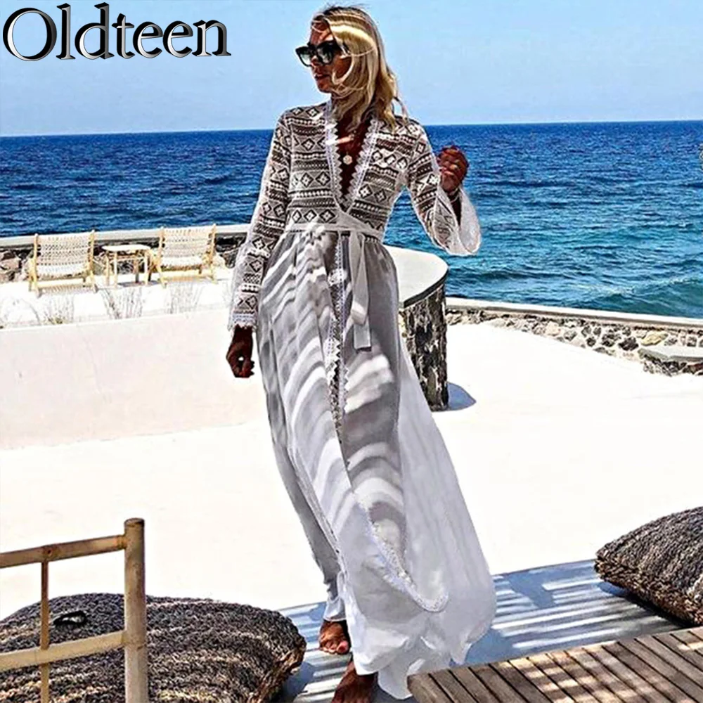 European and American Cotton Lace Combination Long Cardigan Beach Bikini Cover Up Swimsuit With Sun Protection Holiday Skirt