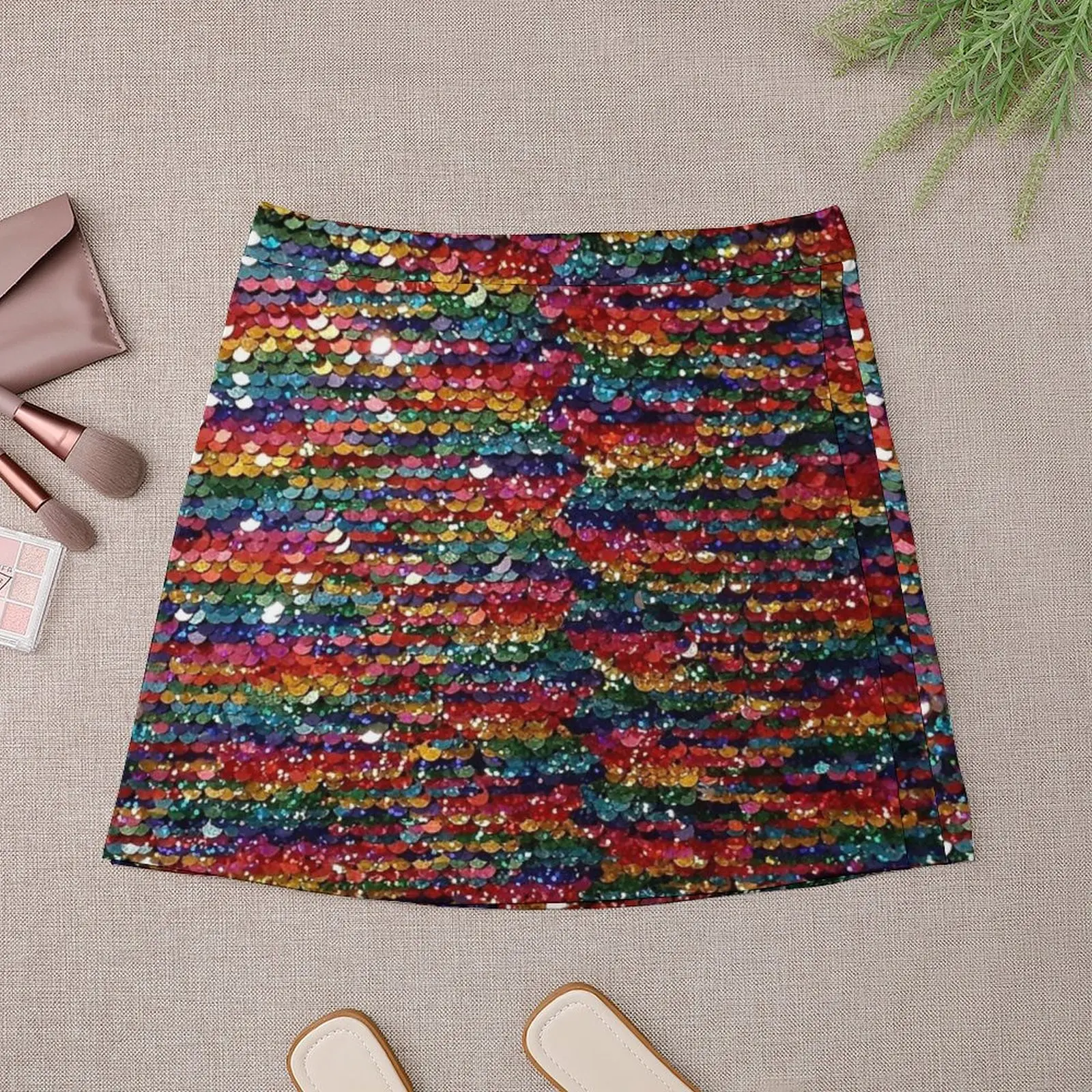 Rainbow Sequins Sparkle Vibrant Rainbow Mini Skirt japanese fashion Women's clothing skirts for women skirt skirt Mini