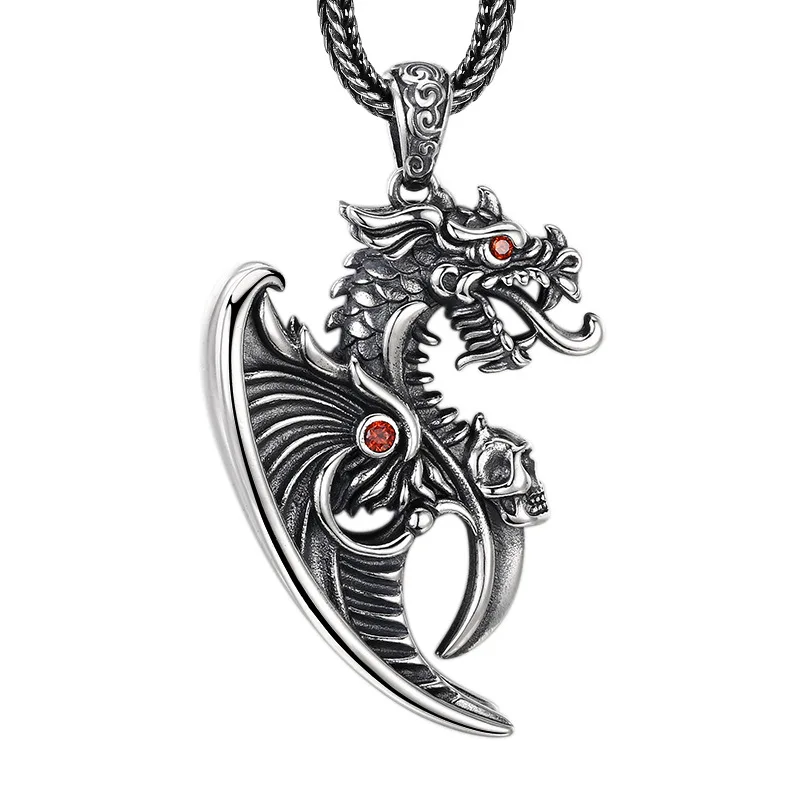 

Wholesale 925 sterling silver pendant, personalized and versatile demon skeleton dragon pendant, Thai silver retro vintage vinta