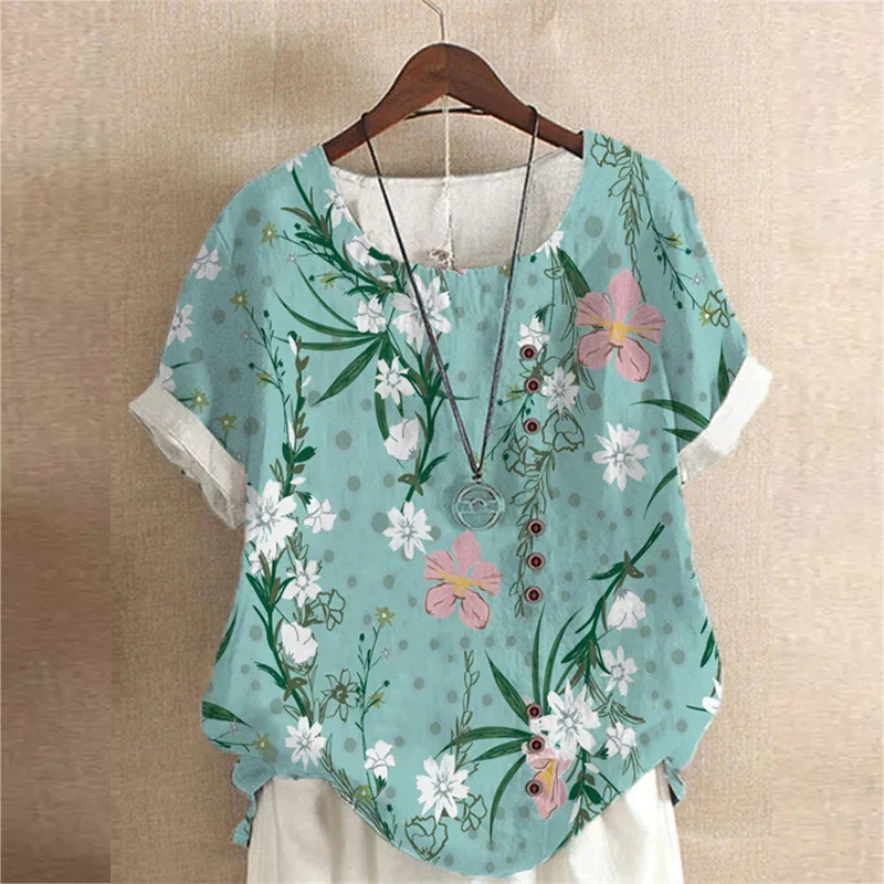 Camisa elegante de empalme de un solo pecho para mujer, blusa de cuello redondo, cómoda, informal, suelta, Tops femeninos