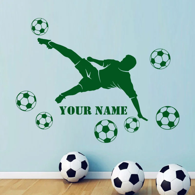 Personalized Footballer Name Wall Decals Vinyl Home Decorator for Boys Room Decor Soccer Football Sticker DIY Custom Murals G003