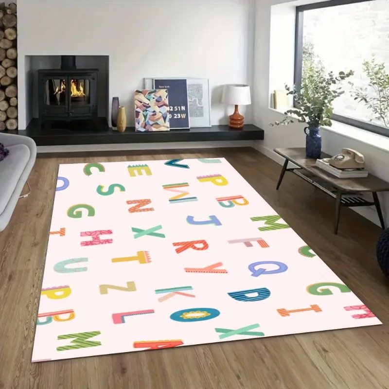 Letter Themed Children's Educational Rug Soft Non-Slip Crawling Play Mat Kids' Bedroom Living Room Hallway Decor Carpet