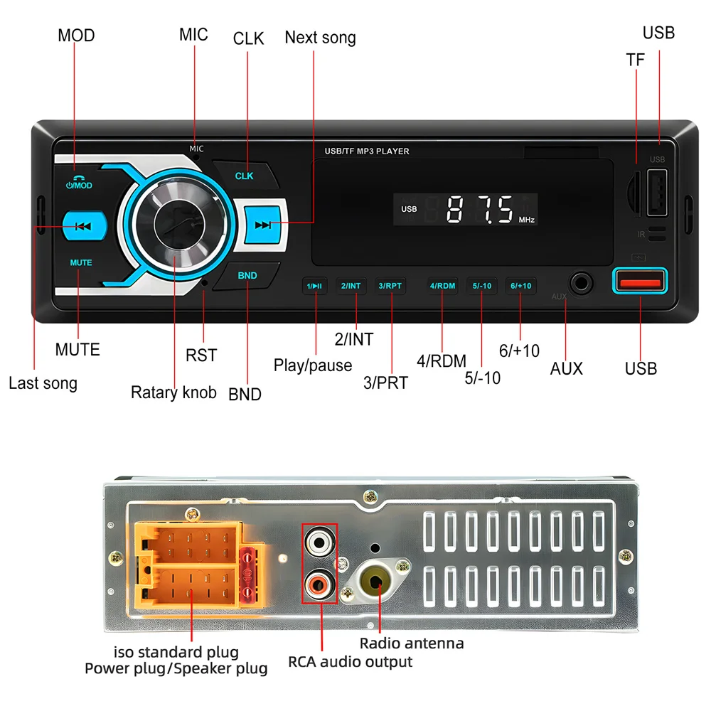 

D3108 Car Radio Stereo Player Digital Bluetooth Car MP3 Player FM Radio Stereo Audio Music USB/SD with In Dash AUX Input