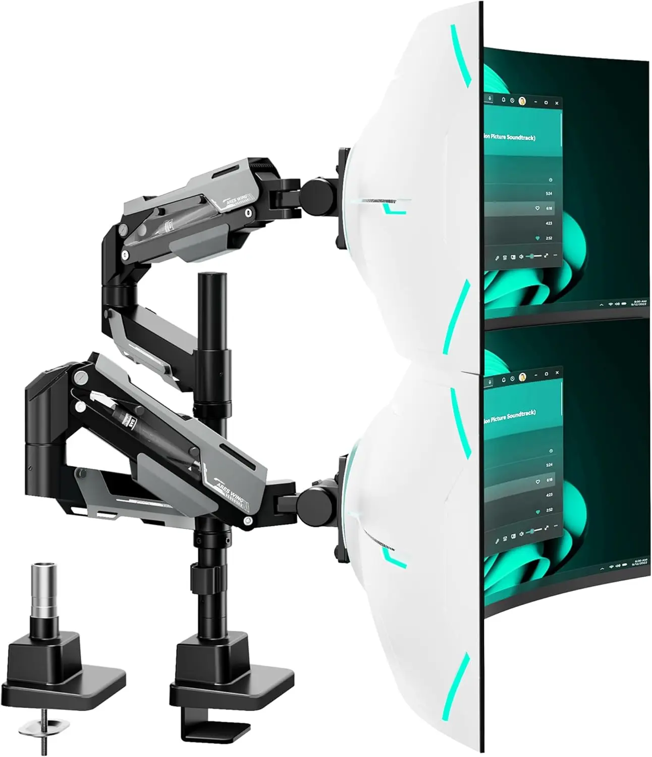 Dual Monitor Mount for 24-57" Screens - Adjustable Gas Spring Stand with VESA 75/100/200mm, Black