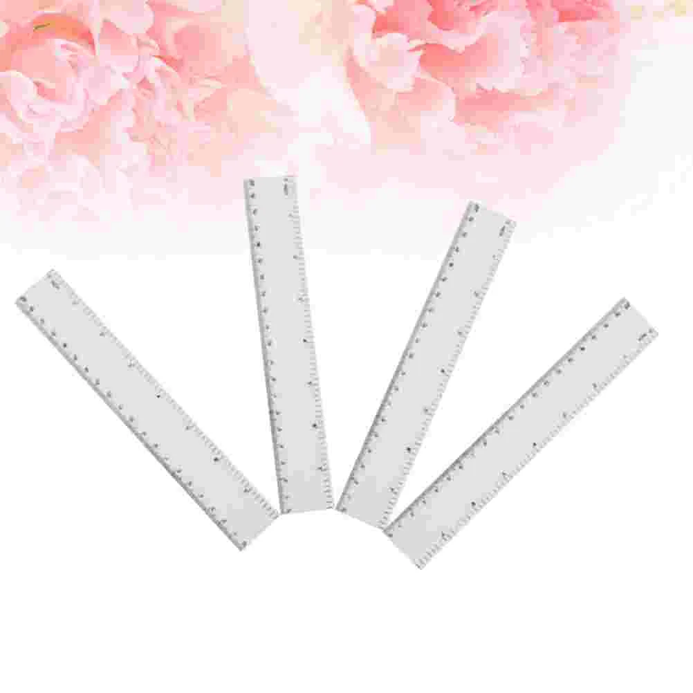 4pcs 8 inches Plastic Ruler Straight Ruler Plastic Measuring Tool Strong Hard Mathematical Geometry Tool (White)