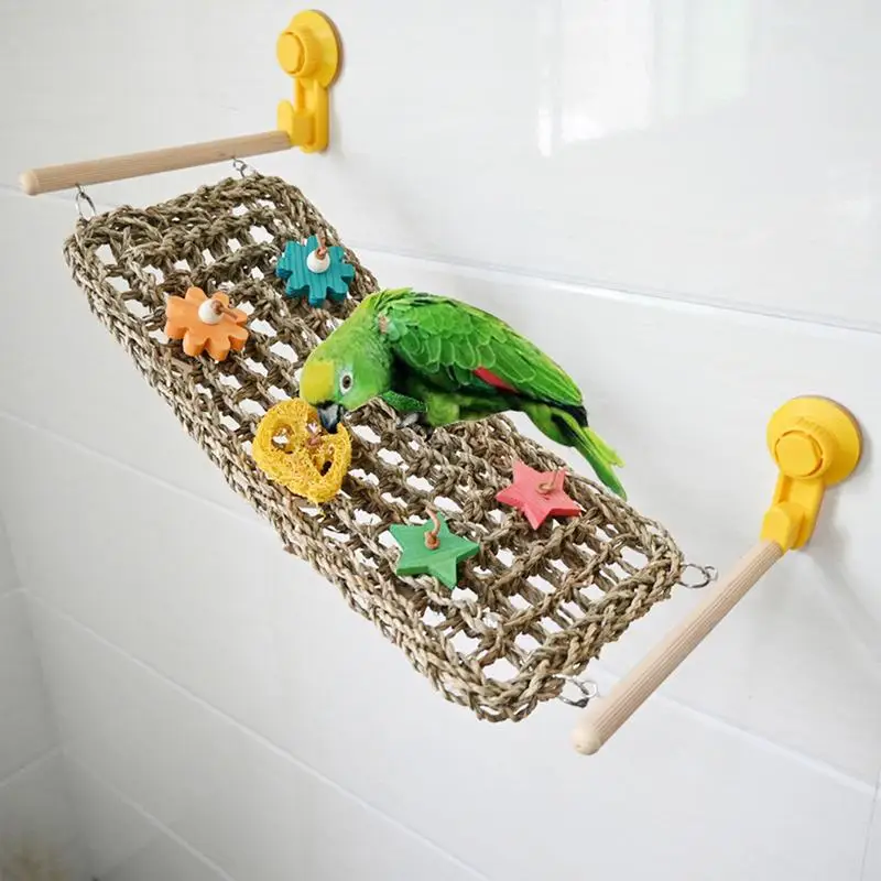 Bird Hammock For Cage Bird Hammock Woven Bird Net Suction Cup Bird Toys Swing Perch Ladder Climbing Hammock Parrot Swing Chew To