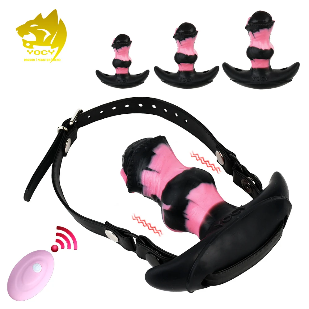 YOCY-consolador de caballo con mordaza para la boca, 10 modos, vibrador tipo bala, correa de cuero ajustable, juguete sexual para juego de pareja, Bondage