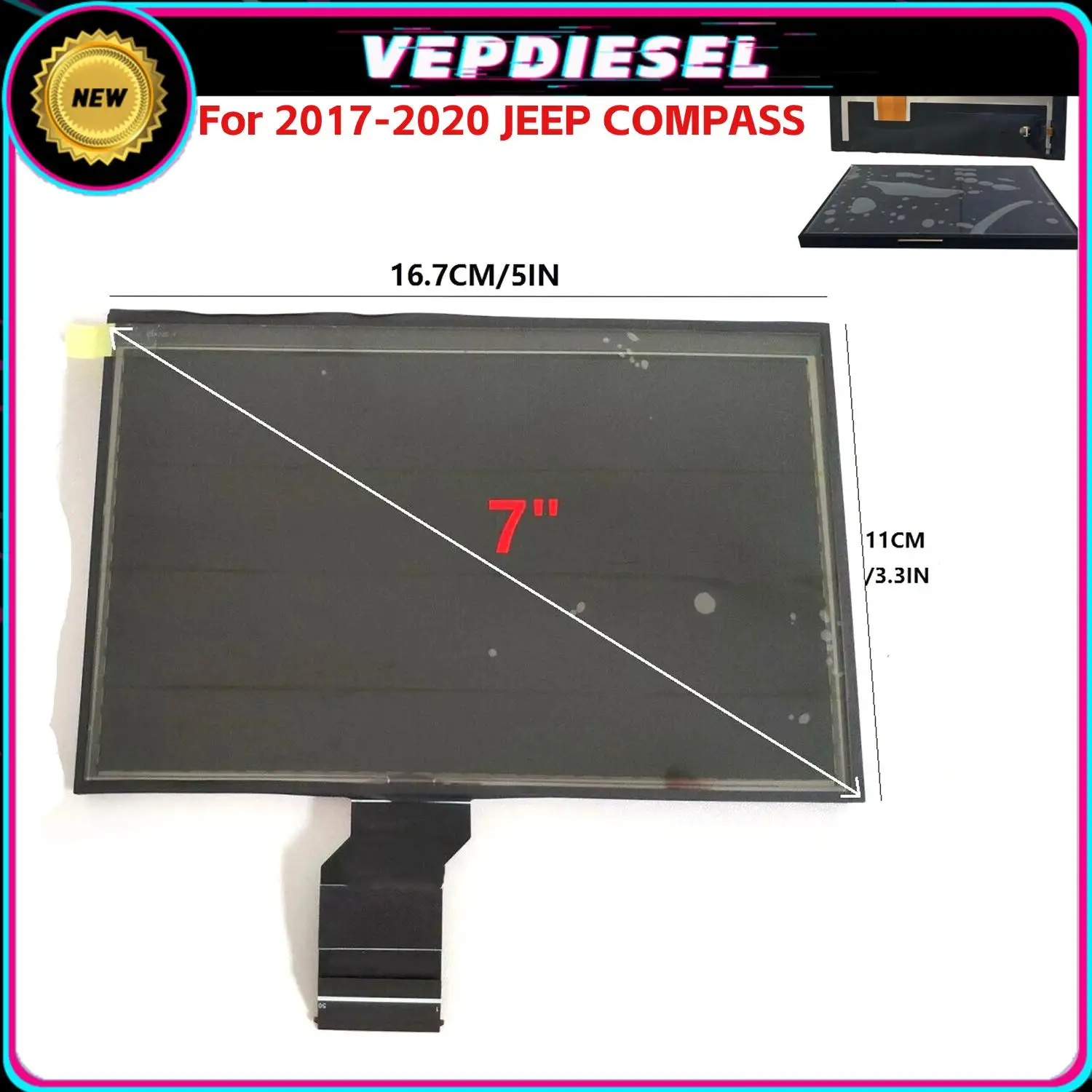 

New 7 inch Touch Screen LCD Display Radio Navigation For 2017-2020 Jeep Compass TDO-WXGA0700K00033-V2 TDO-WXGA 0700K00057-V1