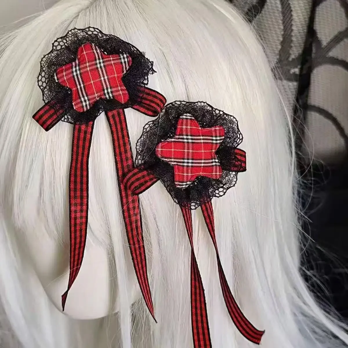Black Red Checkered Star-patterned Y2K Ins Style Hair Clips Subculture Side Bangs Clips Women Hairpins Fashion Hair Accessories