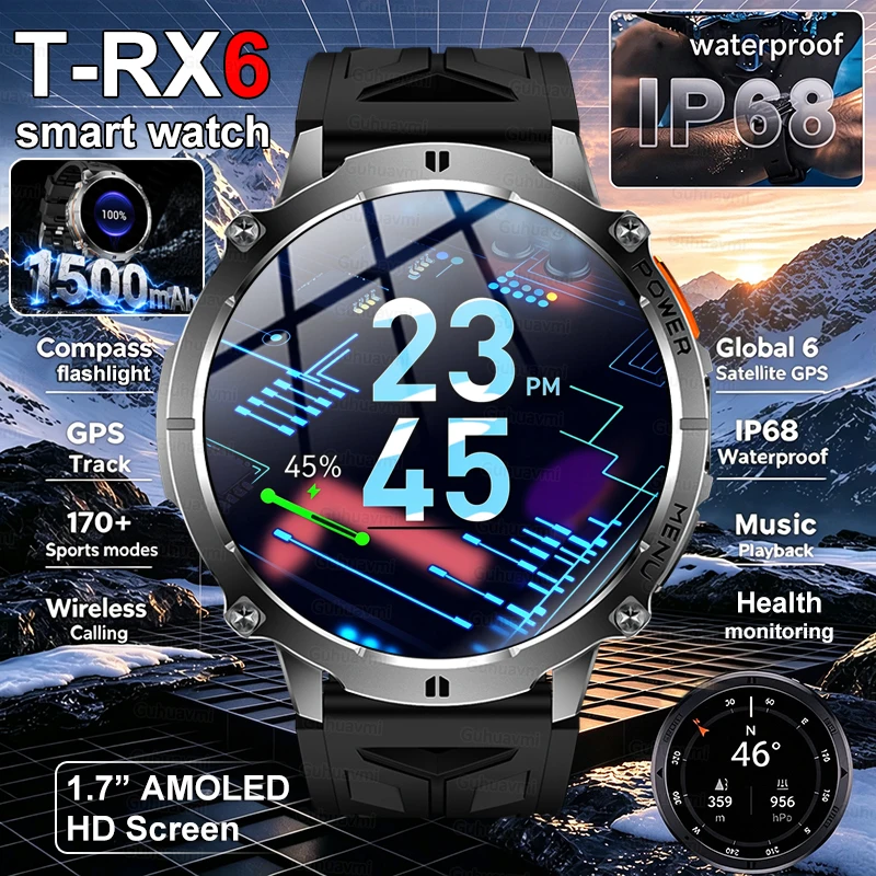 New upgrade T-RX6 Ultra Smart Watch Sport GPS 1500mah Large battery Bluetooth Call Blood Oxygen Military Smartwatch For Men IP68