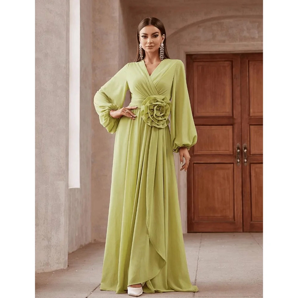 Elegant Long Sleeves A-Line Tulle Evening Dress New Fashion Female Floor Length Party Prom Gowns