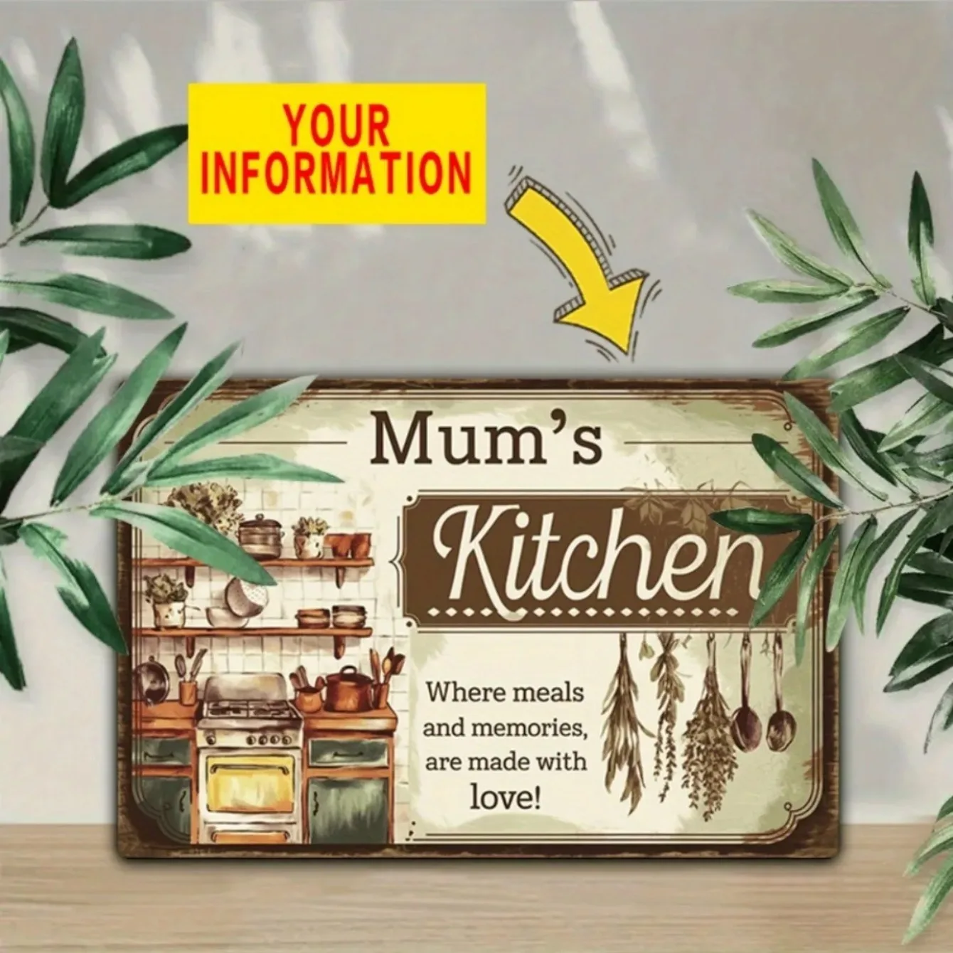 اسم مخصص وشعار ألومنيوم نصي مخصص - ديكور حائط عتيق فريد لمطبخ الأم، رائع لتزيين المطبخ. #2