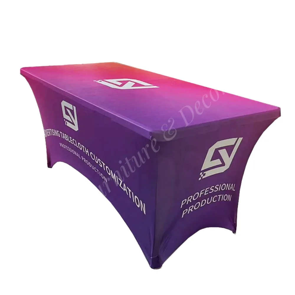 Wholesale Custom Printed Spandex Table Cloth for Events Decorative White Black Trade Show Table Cover for Hotels and Weddings