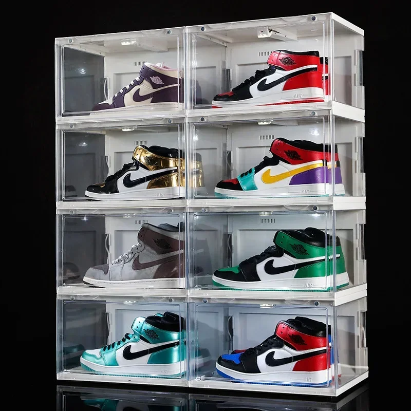 LED Light Sneaker Display Box Antioxidation Organizer Wall Acrylic Shoes Collection Display Rack with Sound Control