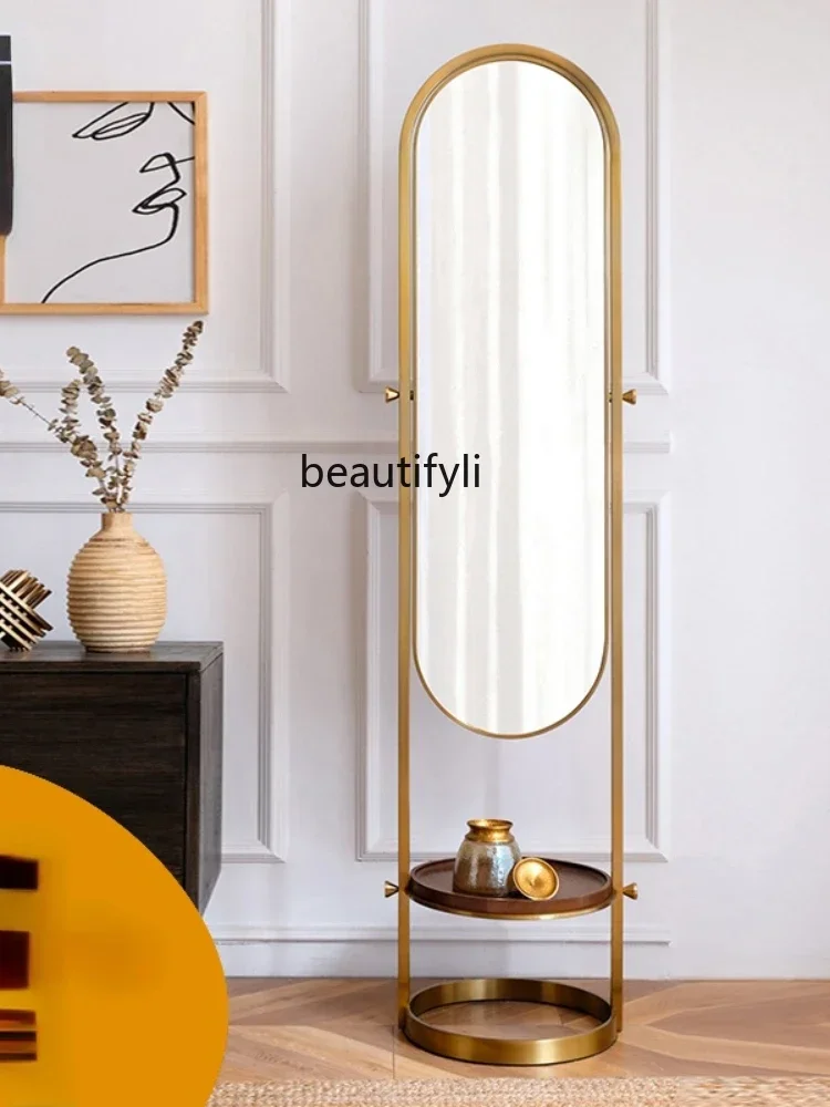 

11841yj Nordic Light Luxury Dressing Mirror Full-Length Mirror Household Floor Mirror Brass Wear Match Full-Length