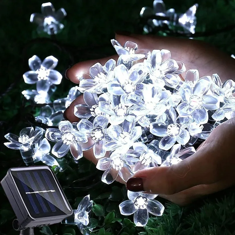IP54 Waterproof Solar Cherry Blossom String Lights 8 Modes for Outdoor Garden Yard Patio Fence Wedding Party Holiday Decoration