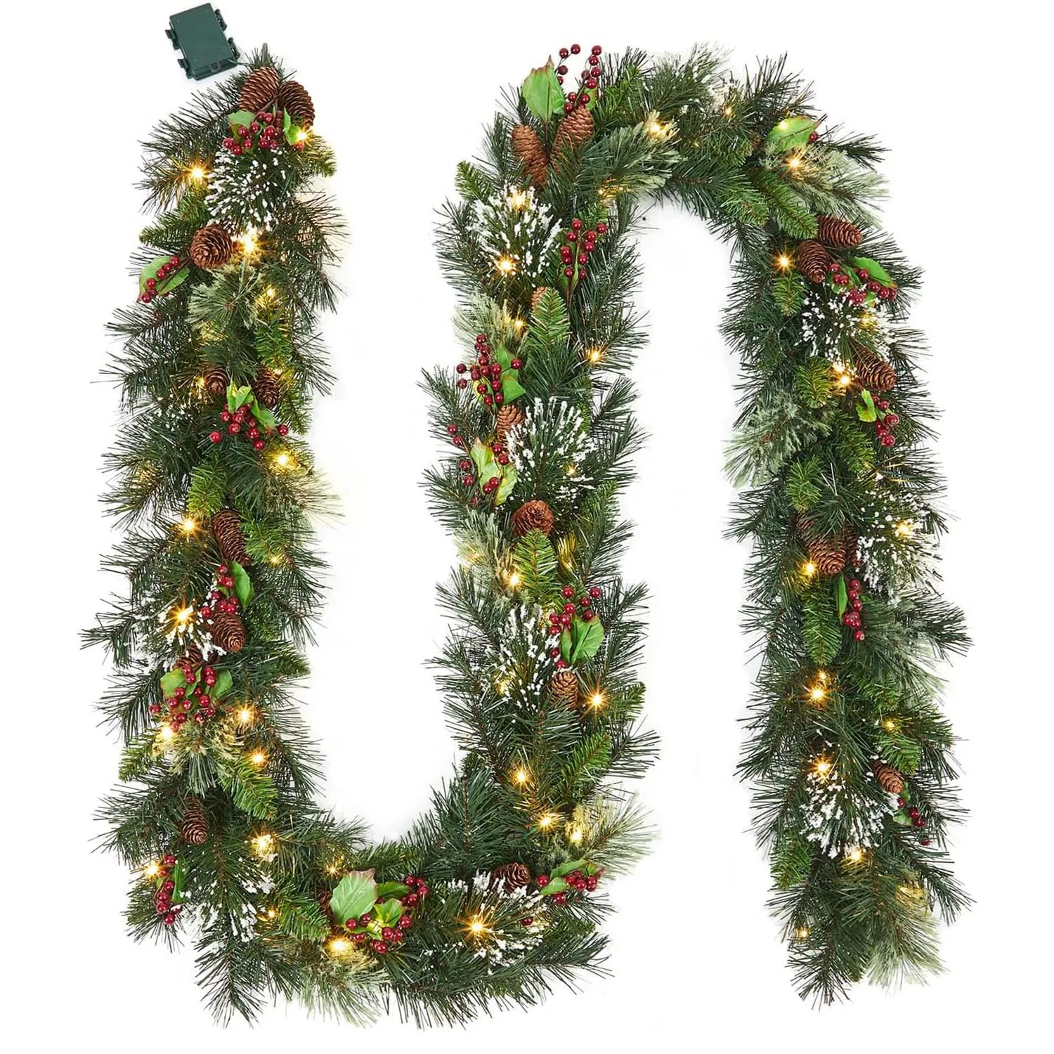 9FT قبل مضاءة عيد الميلاد إكليل مع أضواء الاصطناعي فرع عيد الميلاد الكرمة الدافئة الأبيض LED توافدوا الخضرة جارلاند عطلة ديكور